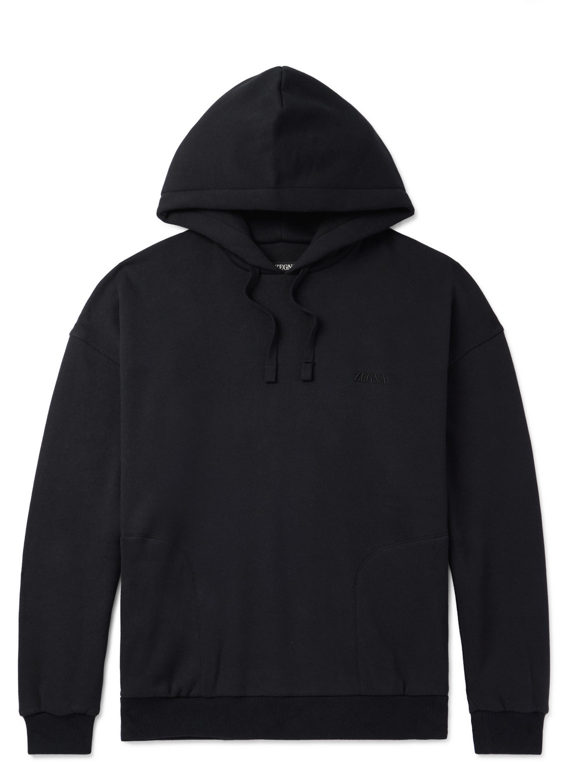 Zegna - Logo-Embroidered Cotton-Blend Jersey Hoodie - Men - Black - L von Zegna