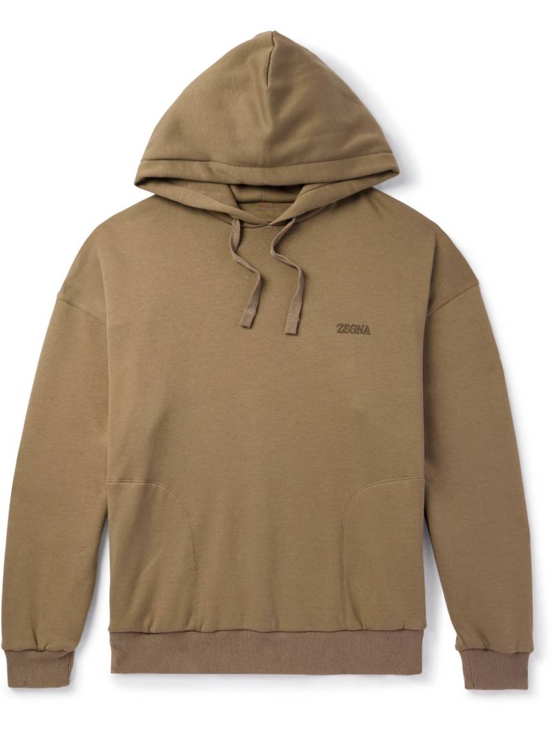 Zegna - Logo-Embroidered Cotton-Blend Jersey Hoodie - Men - Brown - L Zegna - Logo-Embroidered Cotton-Blend Jersey Hoodie - Men - Brown - L von Zegna