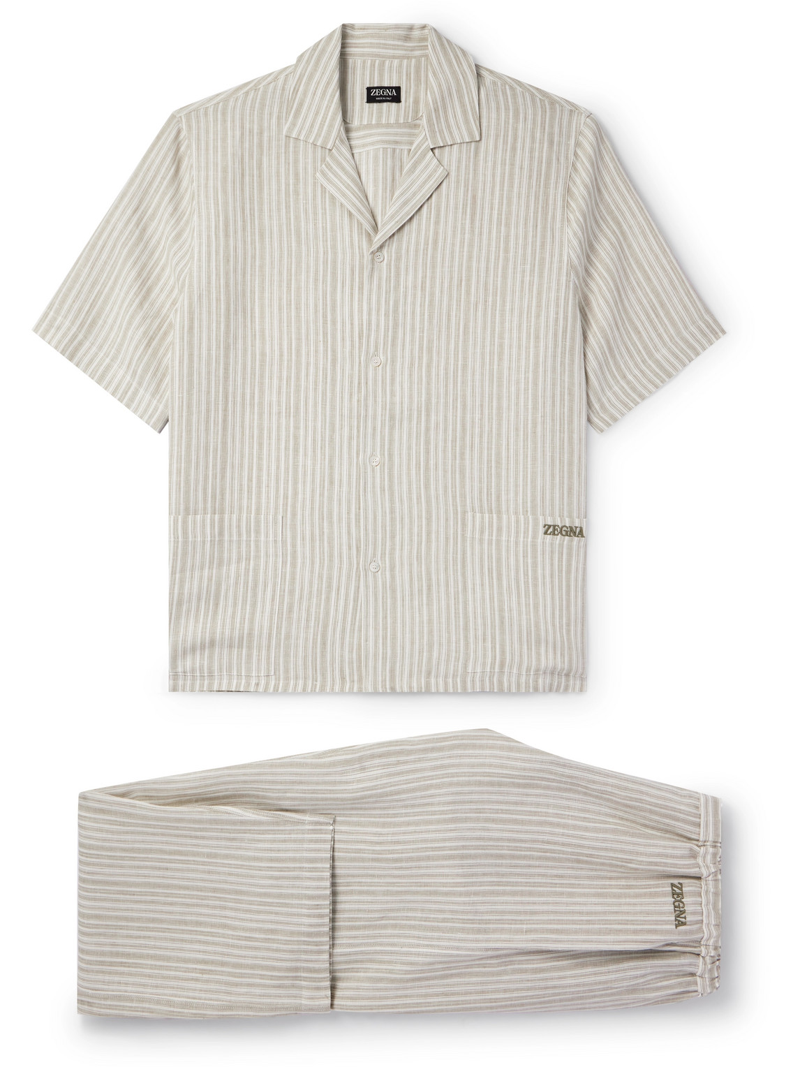 Zegna - Logo-Embroidered Striped Linen Pyjama Set - Men - Neutrals - M von Zegna