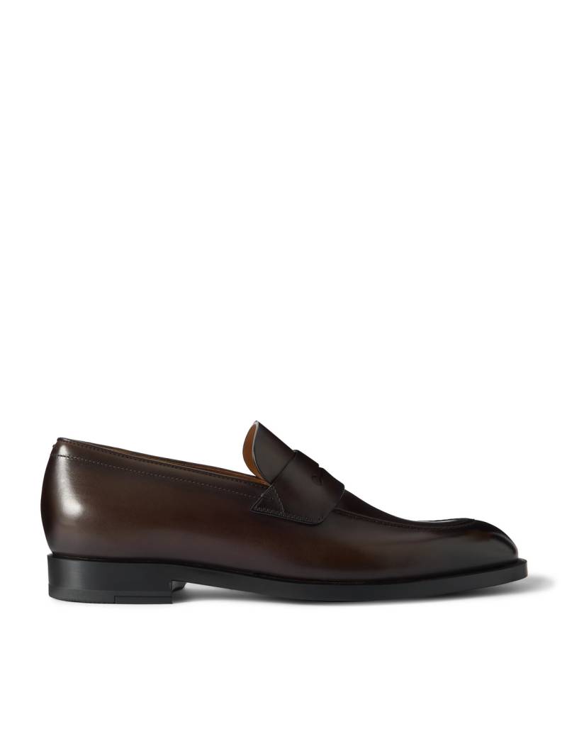 Zegna - New Classic Flex Glossed-Leather Penny Loafers - Men - Brown - UK 7.5 von Zegna