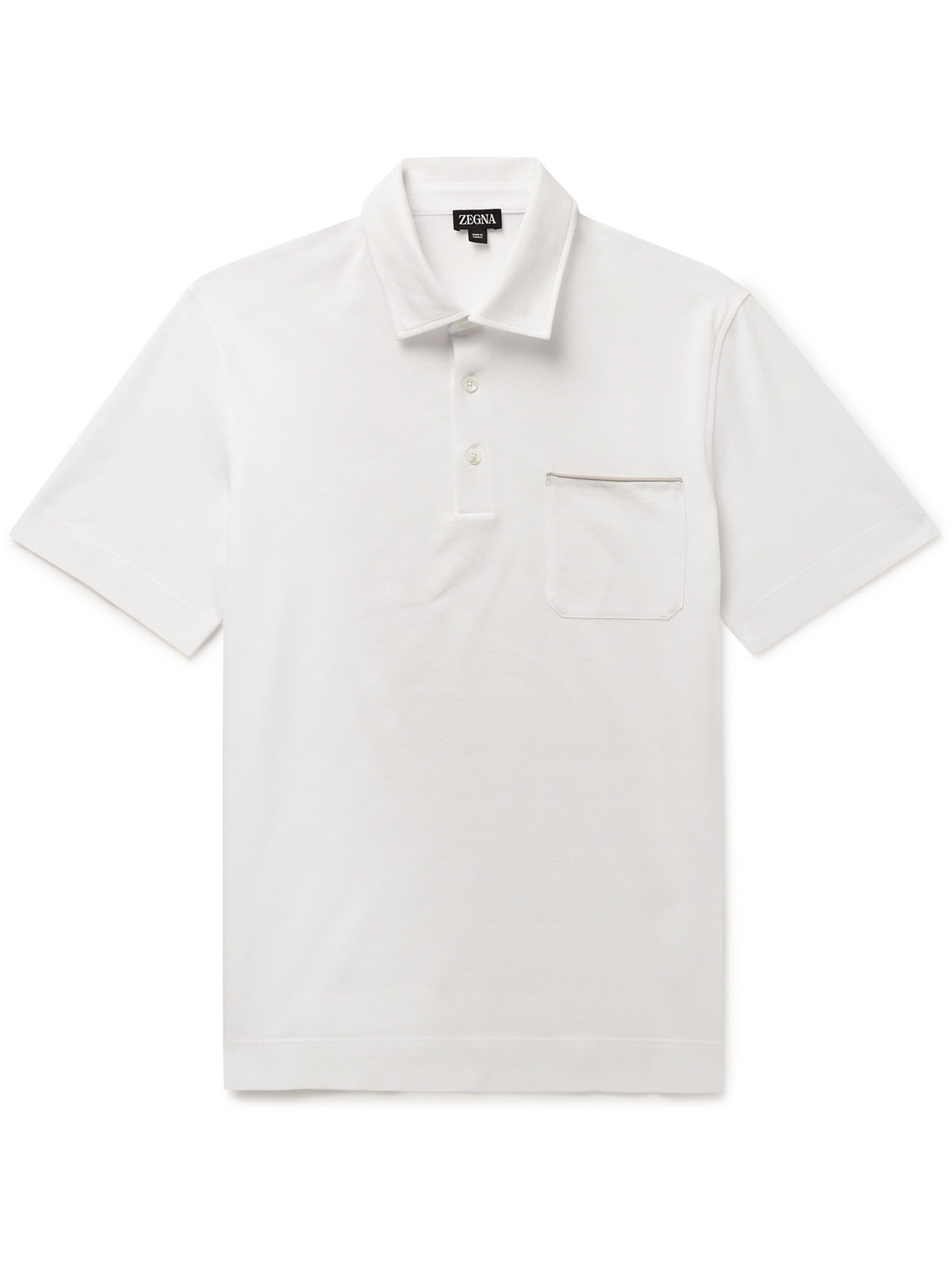 Zegna - Nubuck-Trimmed Cotton-Piqué Polo Shirt - Men - White - IT 46 von Zegna