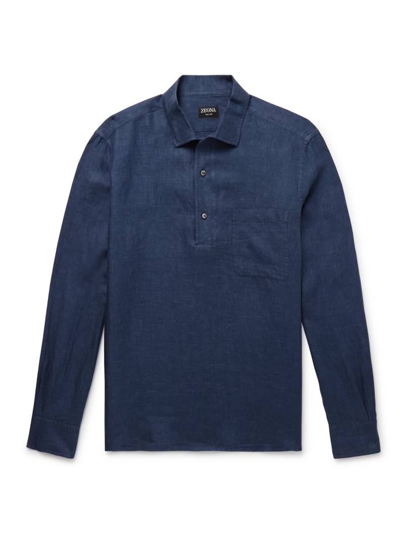 Zegna - Oasi Linen Half-Placket Shirt - Men - Blue - XXL von Zegna