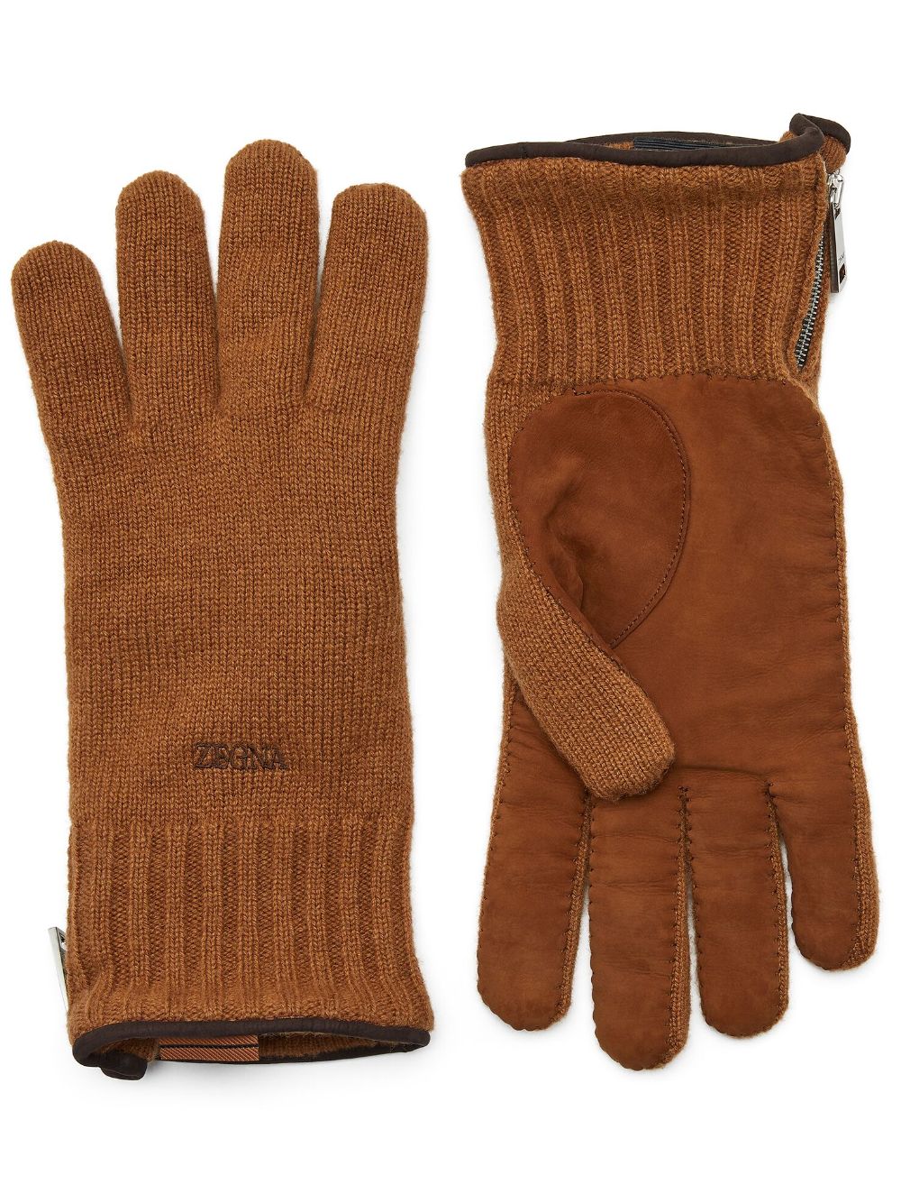 Zegna Oasi cashmere logo-embroidered gloves - Braun von Zegna