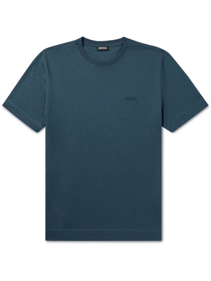Zegna - Slim-Fit Logo-Embroidered Cotton-Jersey T-Shirt - Men - Blue - IT 54 von Zegna