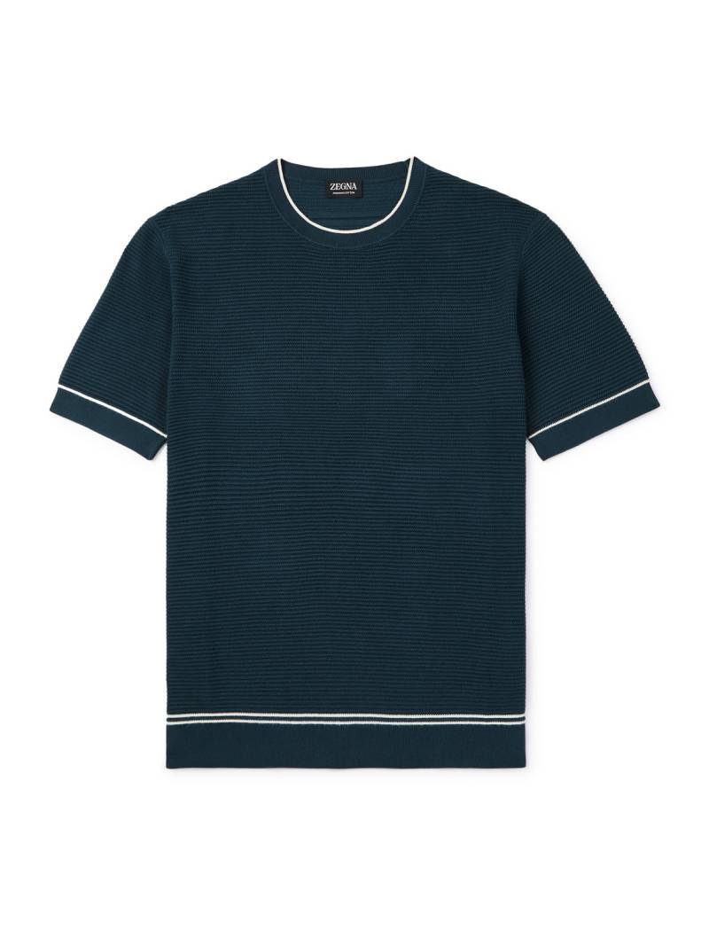 Zegna - Slim-Fit Ribbed Cotton T-Shirt - Men - Blue - IT 54 von Zegna