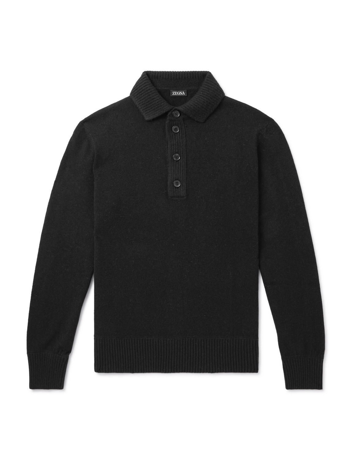 Zegna - Slim-Fit Wool and Cashmere-Blend Polo Shirt - Men - Black - IT 54 von Zegna