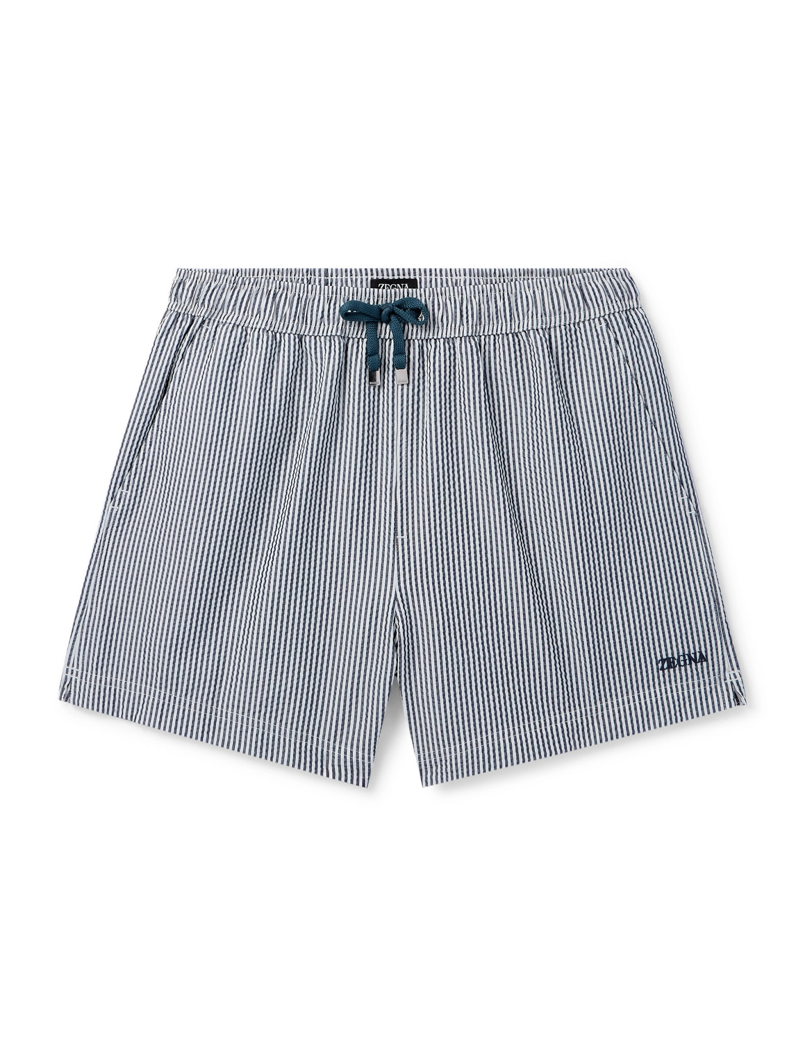 Zegna - Straight-Leg Mid-Length Striped Seersucker Shorts - Men - Blue - XL Zegna - Straight-Leg Mid-Length Striped Seersucker Shorts - Men - Blue - XL von Zegna