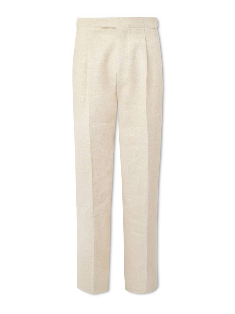 Zegna - Straight-Leg Pleated Linen, Silk and Hemp-Blend Trousers - Men - Neutrals - IT 48 von Zegna
