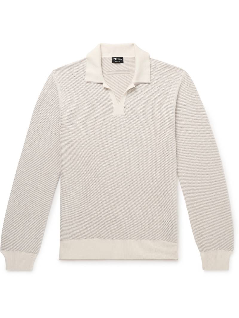 Zegna - Striped Silk and Cashmere-Blend Polo Shirt - Men - Neutrals - IT 46 von Zegna