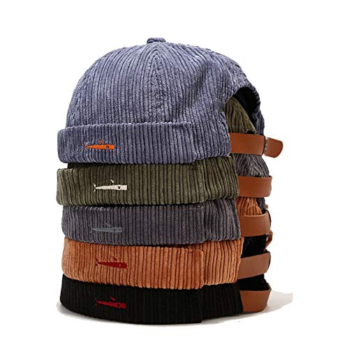 Zegoo Herren Damen Fisch-Stickerei Cord ohne Krempe Matrosenmütze Rollkragen Retro Beanie Mütze - - Einheitsgröße von ZEGOO