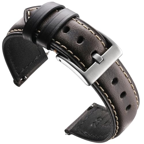 Zehior Leder Uhrenarmbänder Retro Smartwatch Armband mit Schnellverschluss für Herren Damen, Dunkel Grau, 18mm von Zehior