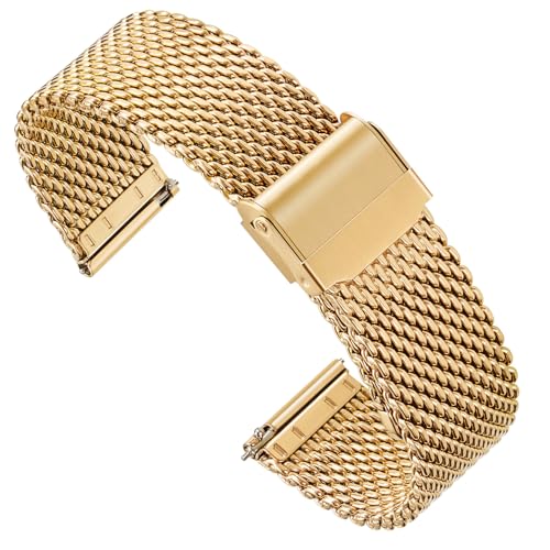 Zehior Edelstahl Metall Dick Gitter Uhrenarmbänder für Herren und Damen, Doppelter Sicherheitsverschluss, Schnellverschluss, Smart Watch Armbänder, Gold 18mm Zehior Edelstahl Metall Dick Gitter Uhrenarmbänder für Herren und Damen, Doppelter Sicherheitsverschluss, Schnellverschluss, Smart Watch Armbänder, Gold 18mm von Zehior