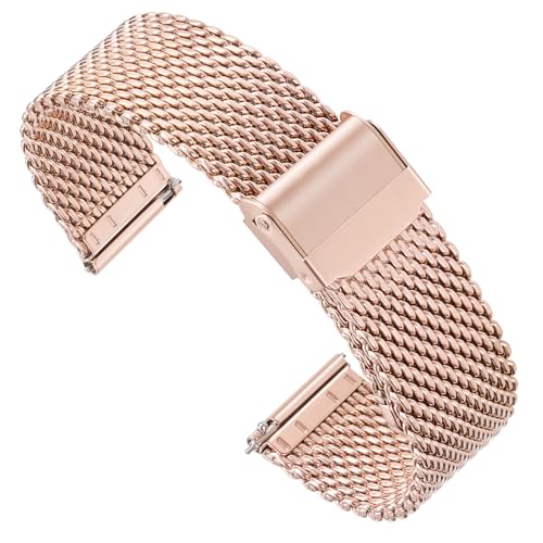 Zehior Edelstahl Metall Dick Gitter Uhrenarmbänder für Herren und Damen, Doppelter Sicherheitsverschluss, Schnellverschluss, Smart Watch Armbänder, Roségold 18mm von Zehior