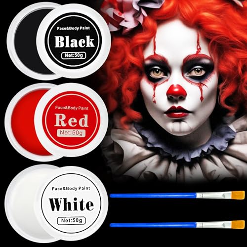 150g Halloween Schminke Schwarz Weiß Rot,Körperfarben,Karnevalsschminke,Halloween Spezialeffekt Make Up Set,Fasching Gesichtsfarben mit Pinseln für Erwachsene Kinder,Cosplay Clown von ZeiLaBang Kakadi