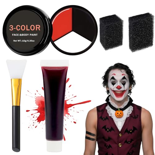 3 in 1 Halloween Schminke,Karnevalsschminke,Halloween Gesichtsfarbe mit Makeup Pinsel,Halloween Spezialeffekt Make Up Set,Fasching Gesichtsfarben für Erwachsene Kinder, für Cosplay Clown von ZeiLaBang Kakadi