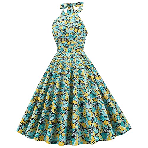 1950s Retro Kleid Rockabilly Kleider Damen 50s Vintage Neckholder Polka Dot Sommer Swing Festlich Partykleid Cocktailkleid 50er 60er Jahre Kleid Festliche Kleider für Damen Lang Abendkleid von Zeiayuas