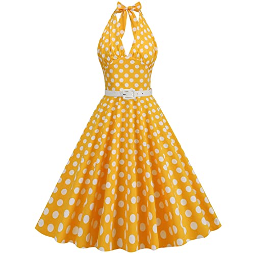 1950s Retro Kleid Rockabilly Kleider Damen 50s Vintage Neckholder Polka Dot Sommer Swing Festlich Partykleid Cocktailkleid 50er 60er Jahre Kleid Festliche Kleider für Damen Lang Abendkleid von Zeiayuas