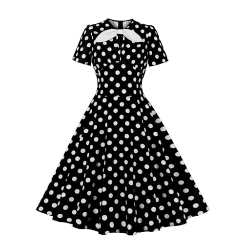 Audrey Hepburn Kleid Schwarz Damen Vintage Cocktailkleid Kurzes Kleid mit V-Ausschnitt 1950er Polka Dots Retro Rockabilly Swing Kleid A Linie Faltenrock Knielang Abendkleid Ballkleid von Zeiayuas