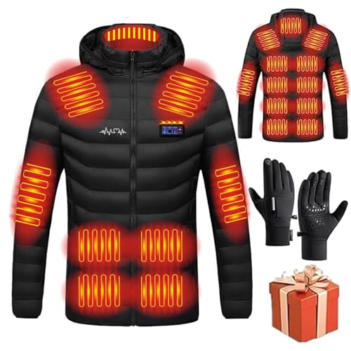 Beheizte Daunenjacke für Herren Damen, Wasserdicht Winddicht Heizbare Winterjacke mit Kapuze und Fäustlinge, 3 Heizstufen, 4 Heizzonen, Unisex Full Zip Einstellbar Heizjacke für Wandern und Jagd von Zeiayuas