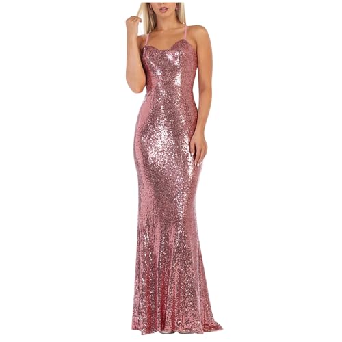 Cocktailkleider Damen Elegant Grosse GrössenAbendkleid Lang Elegant für Hochzeit Glitzer Kleid Abendkleid V-Ausschnitt Pailletten Spleißen Chiffon A-Linie große Swing-Kleider von Zeiayuas