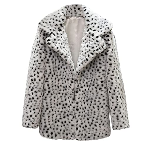 Damen Pelzmantel Winterjacke Kunstfell Mantel Dalmatiner Dickere Warm Kunstfell Mantel Kuschelig Kunstpelz Jacke Damen Winter Langarm Leopard Print Revers Warmer Mantel Kunstpelz Blazer Jacke von Zeiayuas