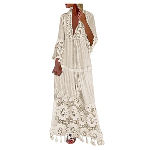 Damen Sommerkleid Boho-Style Schicke Strandkleid Fransenrock Leicht Luftig, Sommerkleid, Freizeitkleid Lockerer Bequem,Kleid Lässiger Modischer Damen Sommer Strandkleid Beach Datum Urlaub von Zeiayuas
