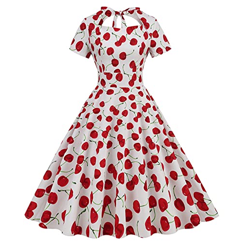 Damen Sommerkleid Kurzarm Leichtes Freizeitkleid mit Kirschen Print, Lockere Temperament A-Linie Kleid U-Ausschnitt Tailliert Strandkleid Rücken Tie Up Bleistiftkleid Damen Sommerkleid Kurzarm Leichtes Freizeitkleid mit Kirschen Print, Lockere Temperament A-Linie Kleid U-Ausschnitt Tailliert Strandkleid Rücken Tie Up Bleistiftkleid von Zeiayuas