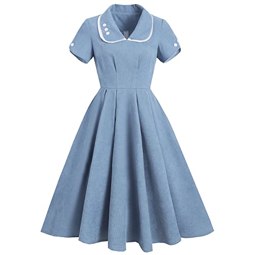 Generic Audrey Hepburn Stil Kleid Cocktailkleid Vintage Elegantes Kleid Damen 50er Rockabilly Kleider Hepburn Stil Cocktailkleider Faltenrock Knielang Abendkleid mit Hemdausschnitt von Zeiayuas