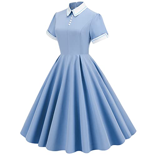 Generic Audrey Hepburn Stil Kleid Cocktailkleid Vintage Elegantes Kleid Damen 50er Rockabilly Kleider Hepburn Stil Cocktailkleider Faltenrock Knielang Abendkleid mit Hemdausschnitt von Zeiayuas