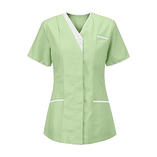 Kasacks Damen Pflege GroßE GrößEn T-Shirt mit Taschen Schlupfhemd Arbeitsuniform Kasack Pflegeheim Tops Kurzarm V-Ausschnitt Krankenpfleger Uniform Einfarbig Medizinische Berufsbekleidung von Zeiayuas