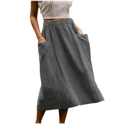 Leinen Röcke Damen Rock Damen Lang,Hohe Taille Freizeitrock Festliche Lang Figurumspielend Elegant Einfarbig Freizeitkleid Mode Röcke Langer Casual Maxirock Mit Gummiband Leinenrock A-Linie Röcke von Zeiayuas