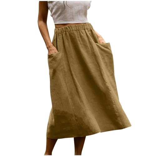 Leinen Röcke Damen Rock Damen Lang,Hohe Taille Freizeitrock Festliche Lang Figurumspielend Elegant Einfarbig Freizeitkleid Mode Röcke Langer Casual Maxirock Mit Gummiband Leinenrock A-Linie Röcke von Zeiayuas