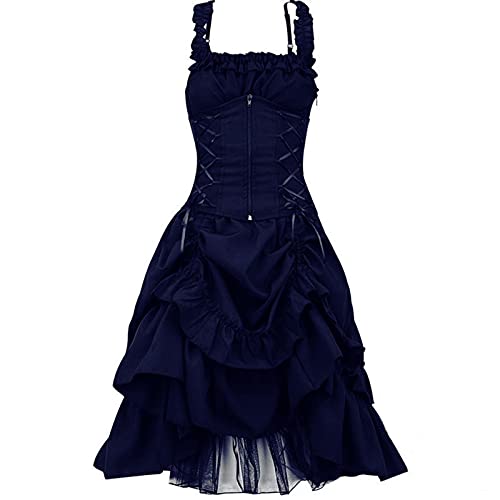 Mittelalter Kleidung Damen Gothic Kleider&Rock Festliches Kleider Karneval Kostüm Halloween Karneval Kostüm Bound Waist Elegantes Partykleid Tied Vintage Hofkleidung Geheimnisvoll Feierlich Abendkleid von Zeiayuas