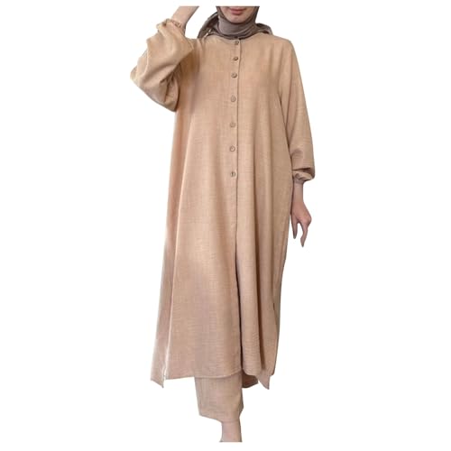 Muslimische Kleidung Damen Sommer Grün Muslimische Kleidung Langarm Shirt Jacke Weites Bein Hose Casual Zweiteiliges Set Lang Kleid Maxikleid Langarm Muslim Arab Dubai Kaftan Ramadan Gebet von Zeiayuas