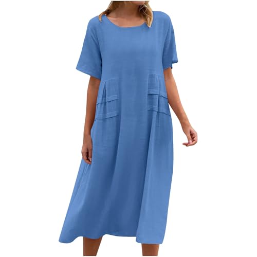 Musselin Kleid Damen Luftige Leinenkleid Damen Sommer Einfarbig Elegant Lässiges Leichte Sommerkleider Boho Strandkleid Locker Freizeitkleid Sommerkleid Leicht Musselin Bluse Kleid Strandkleider von Zeiayuas