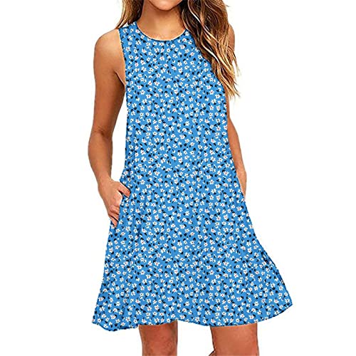 Sommerkleider Damen Ärmellos Blumen T-Shirt Strandkleid Leichte Lässige Taschen Boho Tank Kleid Freizeitkleid Sommerkleid Damen Rundhals Knielang Freizeitkleider Strand Trägerkleid mit Taschen von Zeiayuas