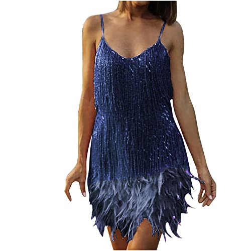 Zeiayuas 1920s Kleid Damen Flapper Kleid Fransenkleid Sexy Schulterfrei Partykleid Elegant Tanzkleid ärmellos Disco Outfit 70s Damen-Kostüm 20er Jahre Charleston Minikleid Cocktailkleid Wickelkleider von Zeiayuas