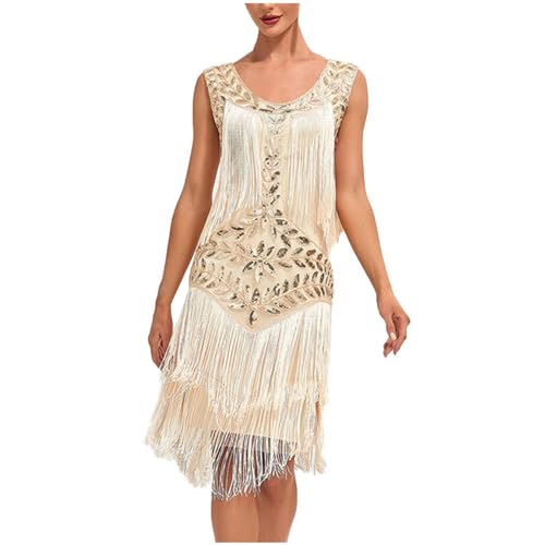 Zeiayuas 20er Jahre Kleider Pailletten Fransen Schwarz Gold 1920er Kleider Cocktailkleider Elegant für Hochzeit mit Fransen 20er Jahre Pailletten Kleid Schwarz Partykleid Damen Kostüm Ballkleid von Zeiayuas