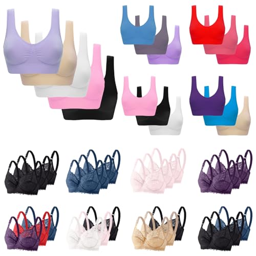 Zeiayuas 5er Pack BH Damen Ohne Bügel Push Up BHS Sport BH Bügelloser Bra GroßE GrößEn Bralette Bequemer Seamless Bras Nahtlos Stretch Bustier Weich Luftig BHS Modische Klassischer Büstenhalter von Zeiayuas