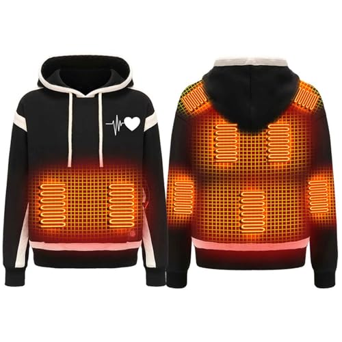 Zeiayuas Beheizte Jacke Lang SchwarzBeheizbare Jacken Herren Damen Fleece Hoodie, 3 Einstellbar Temperatur, 9 Heizzonen, Winddicht Winter Warm Kapuzepullover USB Elektrischer Beheizte Sweatjacke von Zeiayuas