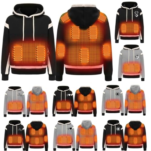 Zeiayuas Beheizte JackeBeheizbare Jacken Herren Damen Fleece Hoodie, 3 Einstellbar Temperatur, 9 Heizzonen, Winddicht Winter Warm Kapuzepullover USB Elektrischer Beheizte Sweatjacke von Zeiayuas
