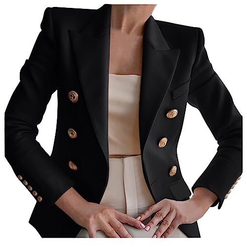 Zeiayuas Damen Blazer Sportlich Elegant Weiss Langärmeliger Blazer mit Knopfleiste und Fester Farbe für Frauen Blaser Jacke Leichte Bequeme Business Büro Anzug Blazer Revers Knopf Langarm Strickjacke von Zeiayuas