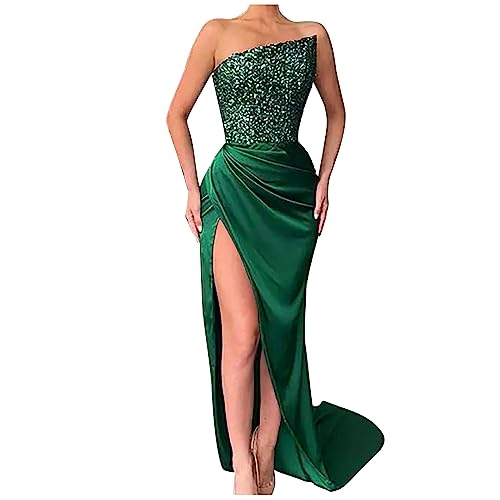 Zeiayuas Damen Cocktailkleider Elegant für Hochzeit GroßE GrößEn Grünes Kleid Hochzeitsgastr Wickelkleid Sommerkleid Partykleid Festliche Elegant Abendkleider Trägerloses Kleid Damen Sommer von Zeiayuas