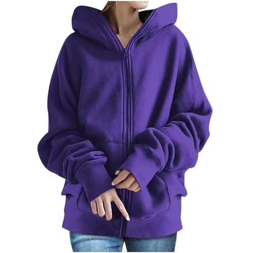 Zeiayuas Damen Kapuzenpullover Sweatjacke Herbst Winter Sweatshirt ReißVerschluss Mantel Oversize Locker Kapuzenjacke Leichte Fleecejacke Mit Kapuze Modisch Hoodie Mit Taschen Einfarbig Locker Jacke von Zeiayuas