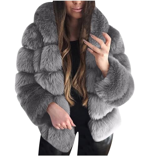 Zeiayuas Damen Kunstpelz Mantel Crop Pelzmantel Winterparka Herren Warm Gefüttert Winterjacke Warme Dicke Wintermantel Übergangsjacke Plüsch Jacke Kurz Pelzjacke Locker Outwear Fleecejacke von Zeiayuas