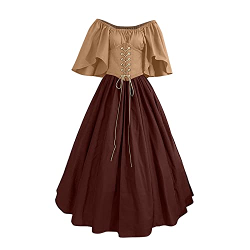 Zeiayuas Damen Mittelalter Kleid Renaissance Mittelalter KostüMe Abendkleid Trompete ÄRmel Viktorianische Kleider Court Maskerade Mittelalterkleid Vintage Schulterfrei Partykleid Elegant Ballkleid von Zeiayuas