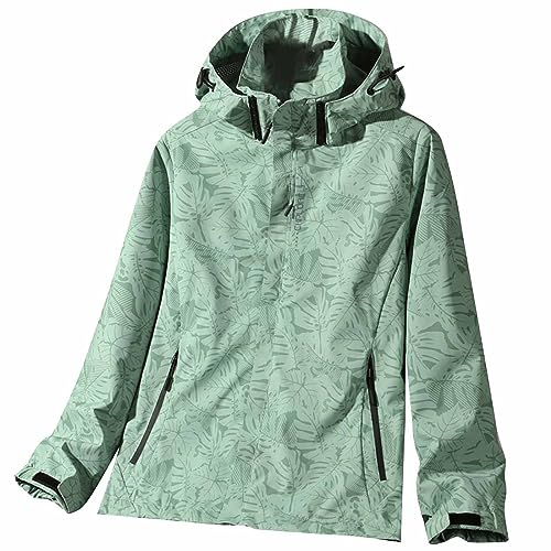 Zeiayuas Damen Outdoor Regenjacke einzelne Schicht wasserdicht Rushing Jacke lässig Revers Reißverschluss Lose Oberteil Langarm Kapuze lässige Jacke Winterjacke Große Größen Softshell Jacke von Zeiayuas