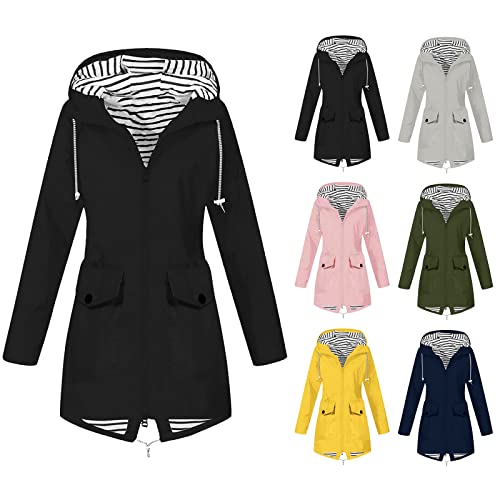 Zeiayuas Damen Regenjacke Regenmantel Mit Kapuze ÜBergangsjacke Atmungsaktiv Mantel Einfarbig Wasserdichte Softshelljacke Bequeme Leichte Kapuzenjacke Outdoorjacke Mittellange Windbreaker Wanderjacke von Zeiayuas