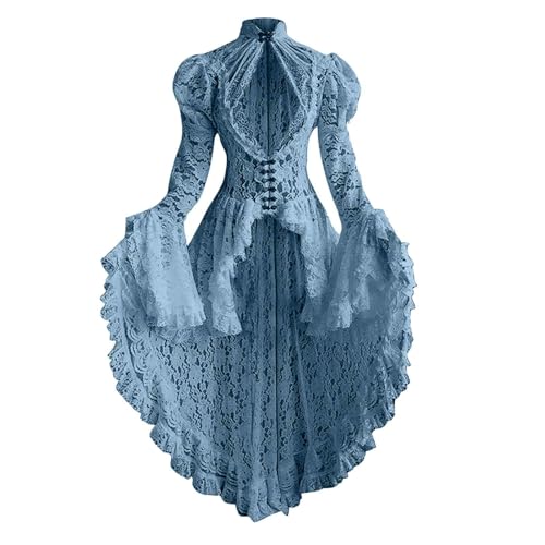 Zeiayuas Damen Vintage Spitzenkleid Langes TrompetenäRmel Partykleid Spitze Patchwork Abendkleider Slim Fit Court Gothic Abendkleid Sexy Einfarbig Ballkleid Halloween Retro Kleid Cosplay Kleider von Zeiayuas