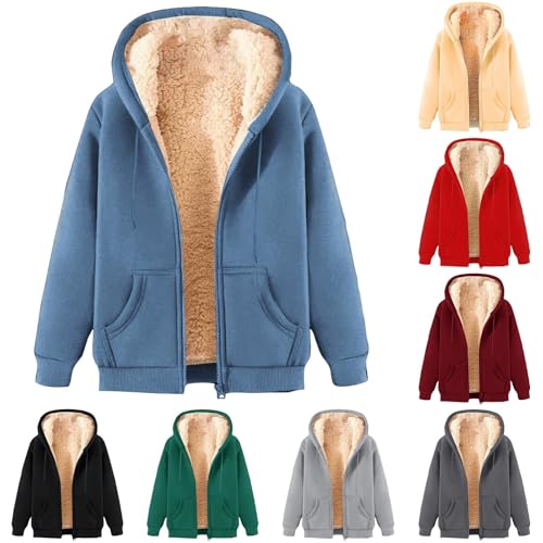 Zeiayuas Fleecejacke Damen mit Kapuze Winter Sweatjacke mit Taschen Warm Winterjacke Lässige Teddyfleece Wollmantel GroßE GrößEn Kapuzenpullover Elegant Einfarbig ÜBergangsjacke ReißVerschluss Jacke von Zeiayuas